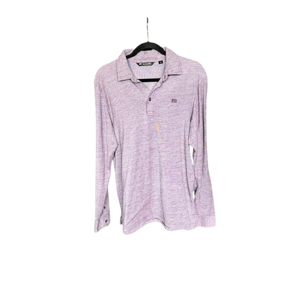TravisMathew Pima Cotton Blend Polo Long Sleeve Heather Plum Golf Shirt Men M